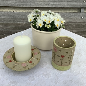 Candle holder lantern ceramic flowers candle image 6