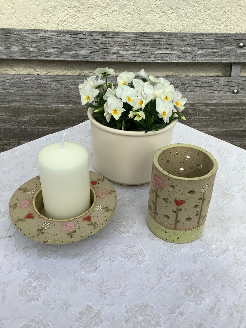 Candle holder lantern ceramic flowers candle image 6