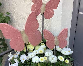 Butterfly pink ceramic, hand-made, rod, garden, clay, frost-proof, spring, summer, decoration