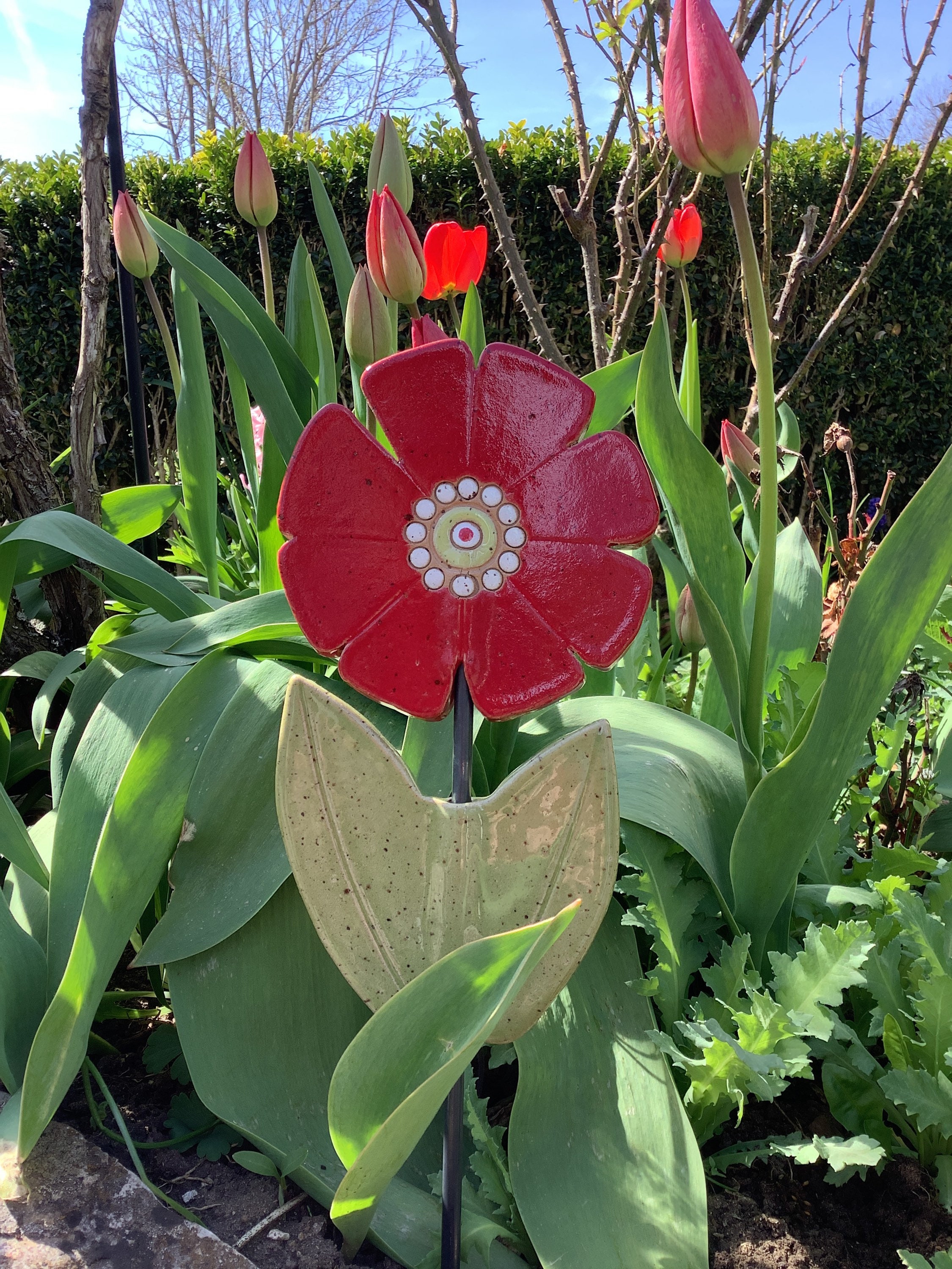 Blume Keramik handgetöpfert Stab Garten Ton frostsicher | Etsy