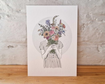 Flower bouquet | Card | Thank you | Gift | Greeting card | A6
