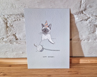 Carte d'anniversaire | Chat | Illustration | Carte | Carte de voeux | A6