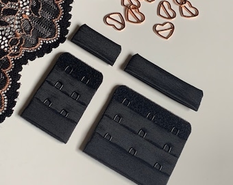 Black Hook & Eye Closures (3x2, 3x3, 3x4) for Bra Making Lingerie Bramaking Fasteners