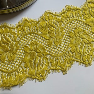 Yellow Eyelash Lace Trim 6.5”/16cm Scallop Edge Fabric for Bra Making Knickers Lingerie Sewing Craft