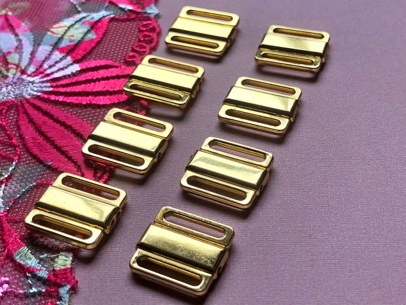 12mm 1/2 Gold Metal Bikini Clasps Bra Front Closures for Bra Making and Swimwear Bramaking Clips Clickers Front Fasteners image 1