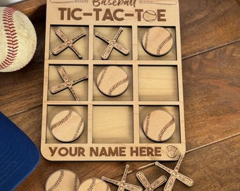 Tic Tac Toe Wooden Board Game For Two Baseball Theme Sports Present Gifts for Teen Boys Wooden Tic Tac Toe Gift Sets