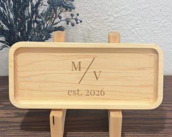 Personalized Jewelry Dish Wood – Engraved Initials Tray – Custom Jewelry Holder Wedding Gift for Couple Bridal Shower Gift Keepsake Dish