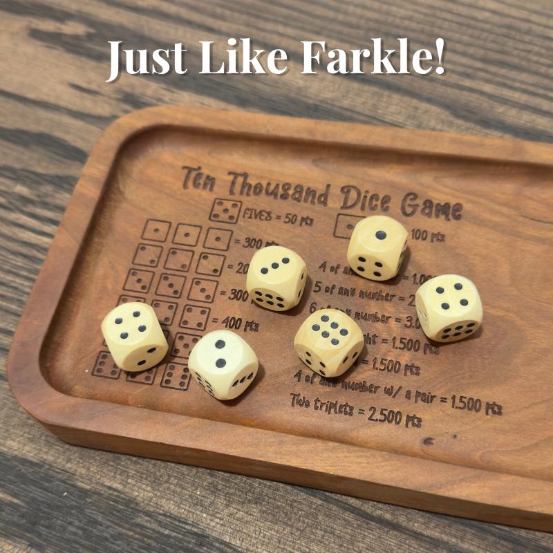 Wooden Dice Game Set with Tray - Personalized Engraved Dice Game - Family Game Night Gift - Cherry Wood with Dice