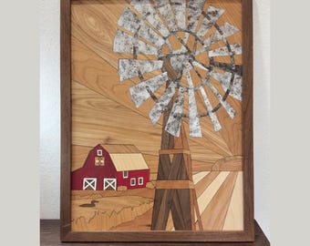 Wood Windmill Wall Art: Handmade Rustic Farmhouse Wood Mosaic