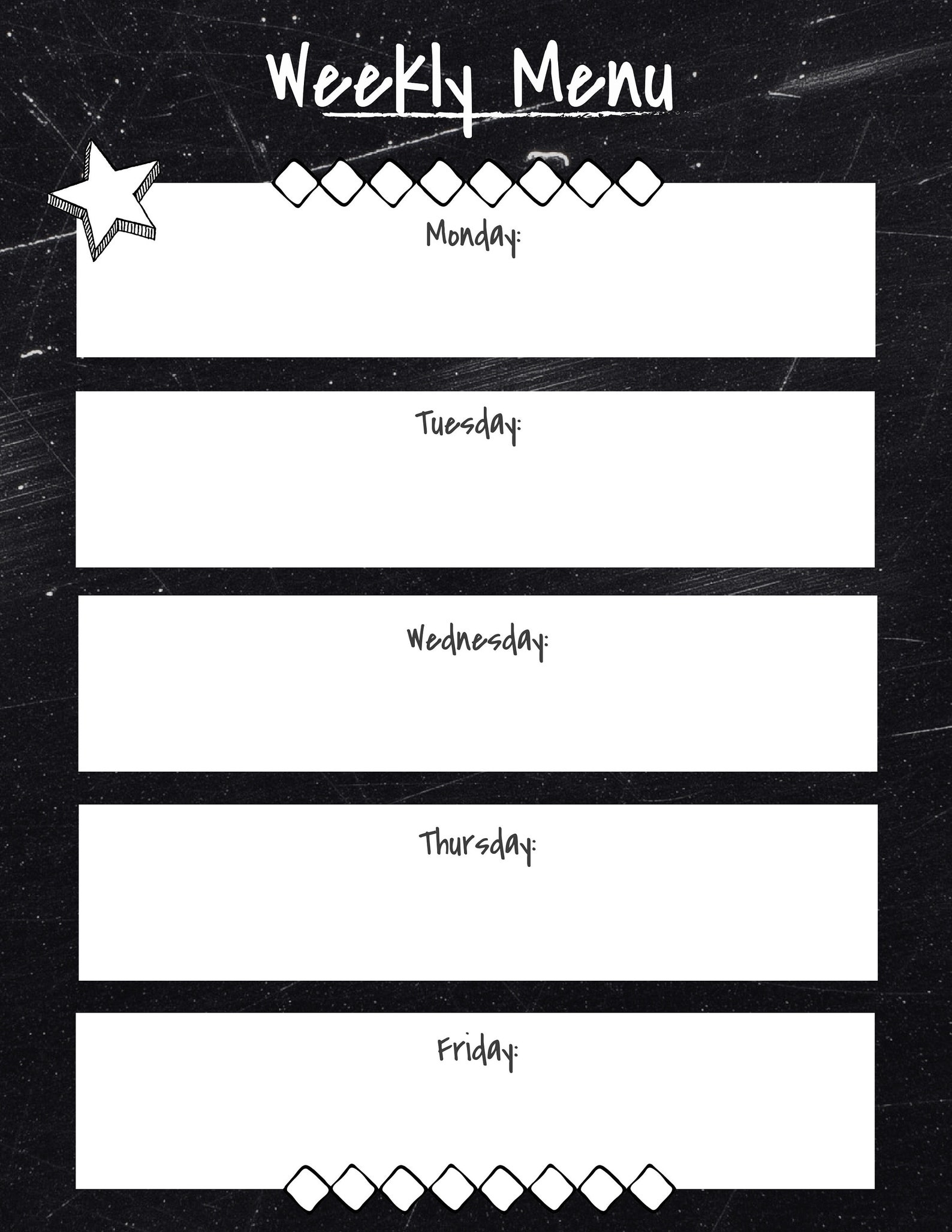 Weekly Menu Template Instant Download Printable Menu Etsy