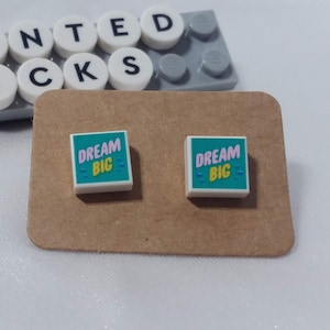 Square &quot;Dream Big&quot; Tile Brick Stud Earrings | Handmade With Genuine Brick Elements