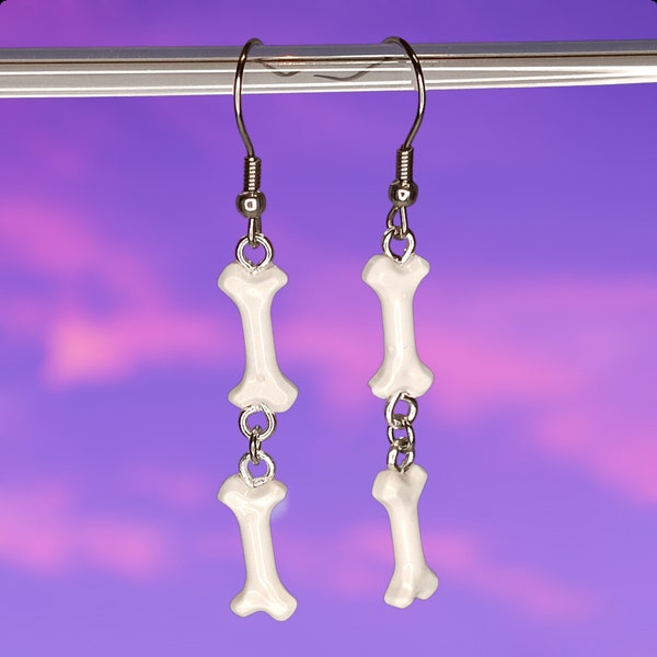 Small Skelly Bone Brick Dangle Earrings Handmade With Genuine Brick Elements