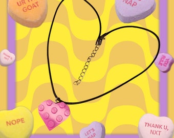 Dark Pink Brick Heart Pendant Necklace | Handmade Using Genuine Toy Brick Elements