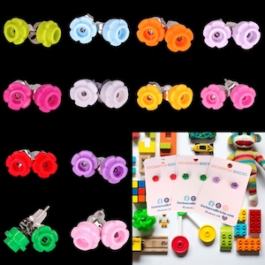 Round Flower Brick Stud Earrings | Choose Your Color | Handmade Using Genuine Toy Brick Elements