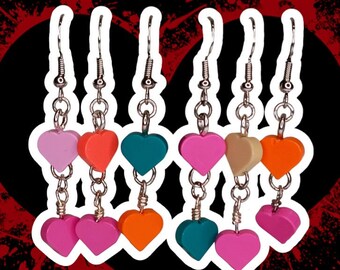 Dual Color Double Heart Brick Dangle Earrings Handmade With Genuine Toy Brick Elements