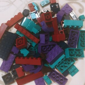 Mixed Dark Color LEGO® Bulk Lot 100 Parts, with One (1) FREE *Random Minifigure, Pieces, Bricks, Plates, Wedges, Slopes