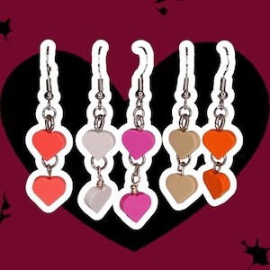 Double Heart Brick Dangle Earrings Handmade With Genuine Toy Brick Elements