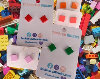 Square Tile Brick Stud Earrings | Choose Your Color | Handmade With Genuine Brick Elements