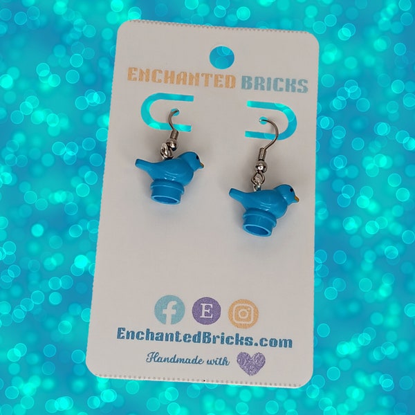 Blue Bird Brick Dangle Earrings Handmade With Genuine Brick Elements
