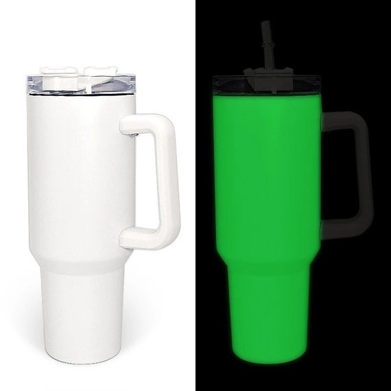 40oz White Glow in the Dark Sublimation Tumbler Blank With Removable  Handle, Screw on Lid, Straw, Green Glow and Blue Glow 