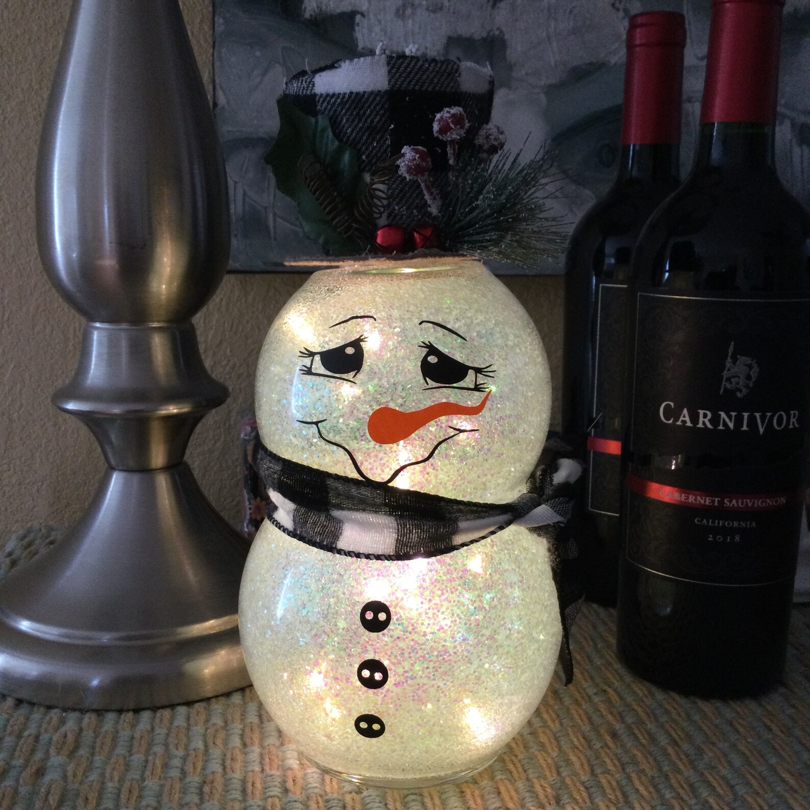 Snowman Light up Glass Christmas Winter Tabletop Décor Gift Etsy