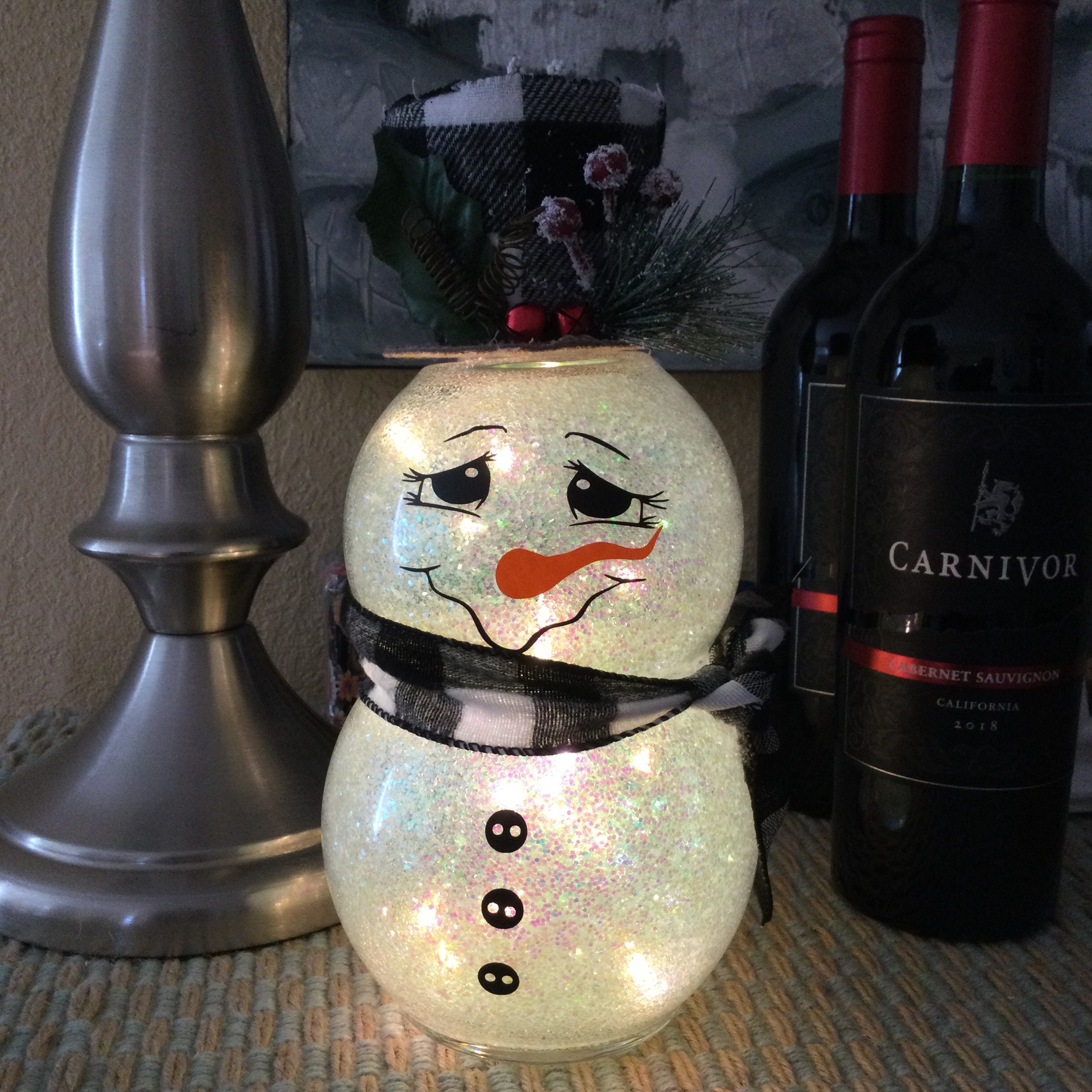 Snowman Light up Glass Christmas Winter Tabletop Décor Gift Etsy
