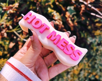 HOT MESS | pillar candle | wavy candle | soy vegan candle | slogan candle | aesthetic | Cute | Home decor | Valentine’s Day | Galentines Day