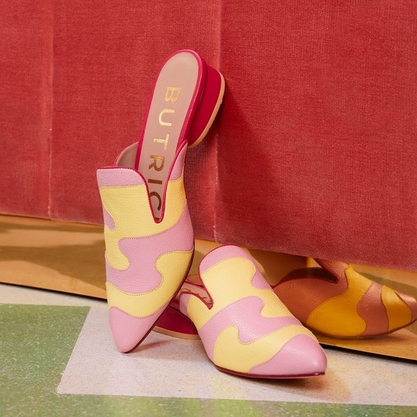 SAMPLE SALE - Arabella Mule, Pink | Women's Shoes | Leather Mules | Leather Slides | Yellow Chic Mules | Pastel-colored leather mule