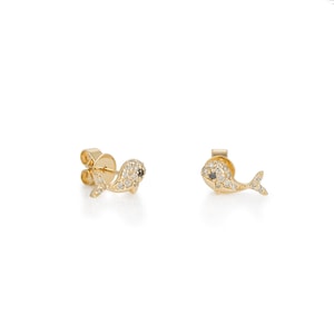 Diamond Whale Stud Earrings | Gold Whale Stud Earrings with Diamonds | Mini Whale Stud Earrings | Whale Stud Earrings