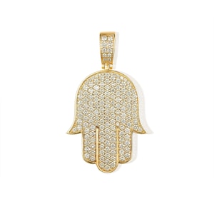 Diamond Flower Set Hamsa Pendant | Gold Diamond Hamsa Pendant | Diamond Khamsa Pendant