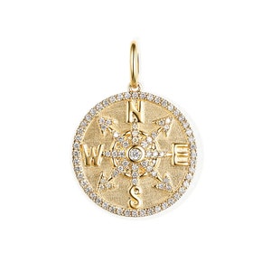 Navigator&#39;s Diamond Wayfinder | Diamond Compass and Traveler Charm | Travel Charm | Gold Compass Pendant | 14k Gold Celestial Pendant