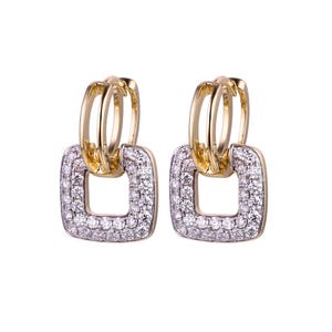 Gold Doub Hoop Drop Earrings | Double loop Diamond Huggie Hoop Earrings | Gifts for her