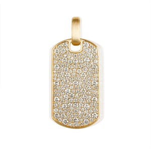 Pave Diamond Dog Tag Pendant | Pave Diamond Dog Tag | Soldier&#39;s Diamond Pendant | Diamond Military Gift | Gold Diamond Dog Tag Charm Pendant