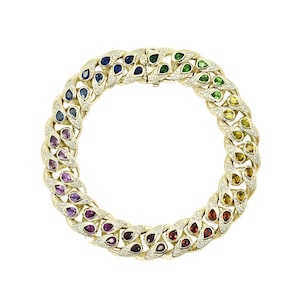 Rainbow Cuban Chain Bracelet | Gemstone and Diamond Cuban Chain Bracelet | Colorful Cuban Chain Bracelet | Multicolored Stone Cuban Chain