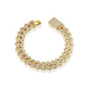 13mm Iced Out Cuban Bracelet | Hip Hop Gold Cuban Chain Bracelet | Men&#39;s Cuban Link Bracelet | Pave Diamond Cuban link Bracelet