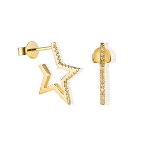 Diamond Half-Star Earrings | Star Huggies | Star Huggies | Cute Stud | 14K Earrings | Diamond Studs | God Higgies | 14K Gold Earrings