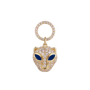 Pave Diamond Panther Charm Pendant with Marquise Sapphire Eyes | 14k Gold Panther Pendant with Pave Diamonds | Diamond Panther Pendant