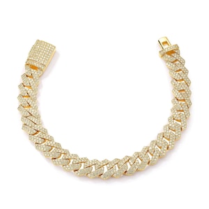 12mm Iced Out Miami Cuban Bracelet | Hip Hop Gold Cuban Chain Bracelet | Men&#39;s Cuban Link Bracelet | Pave Diamond Cuban link Bracelet