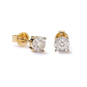 Rêve Glamour Diamond Stud Earrings | Round Diamond Halo Stud Earrings | Halo Diamond Earrings |  Gold Diamond Halo Stud Earrings
