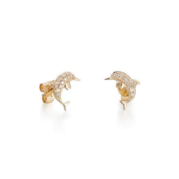 Diamond Dolphin Earrings Diamond Earrings 14K Gold Earrings Dolphin Studs Jewelry Gift Minimalist Earrings Stud Earrings Etsy Canada