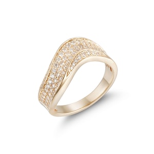 Luxe Wave Diamond Ring | Deluxe Lustrous Diamond Wave Ring | Diamon Wave Ring | 14K Gold Diamond Wave Ring | Gold Diamond Tidal Wave Ring