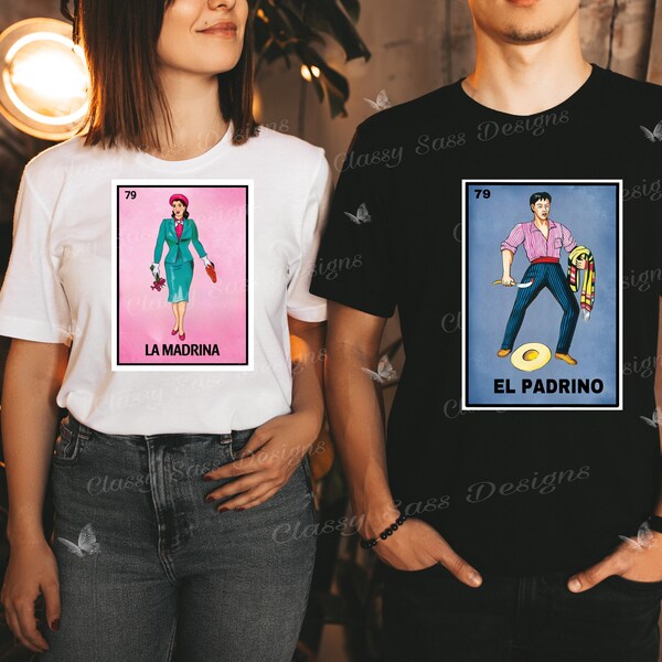 La Madrina & EL Padrino Loteria Shirts, Godmother and Godfather Baptism Shirts,Party Shirts, Announcement