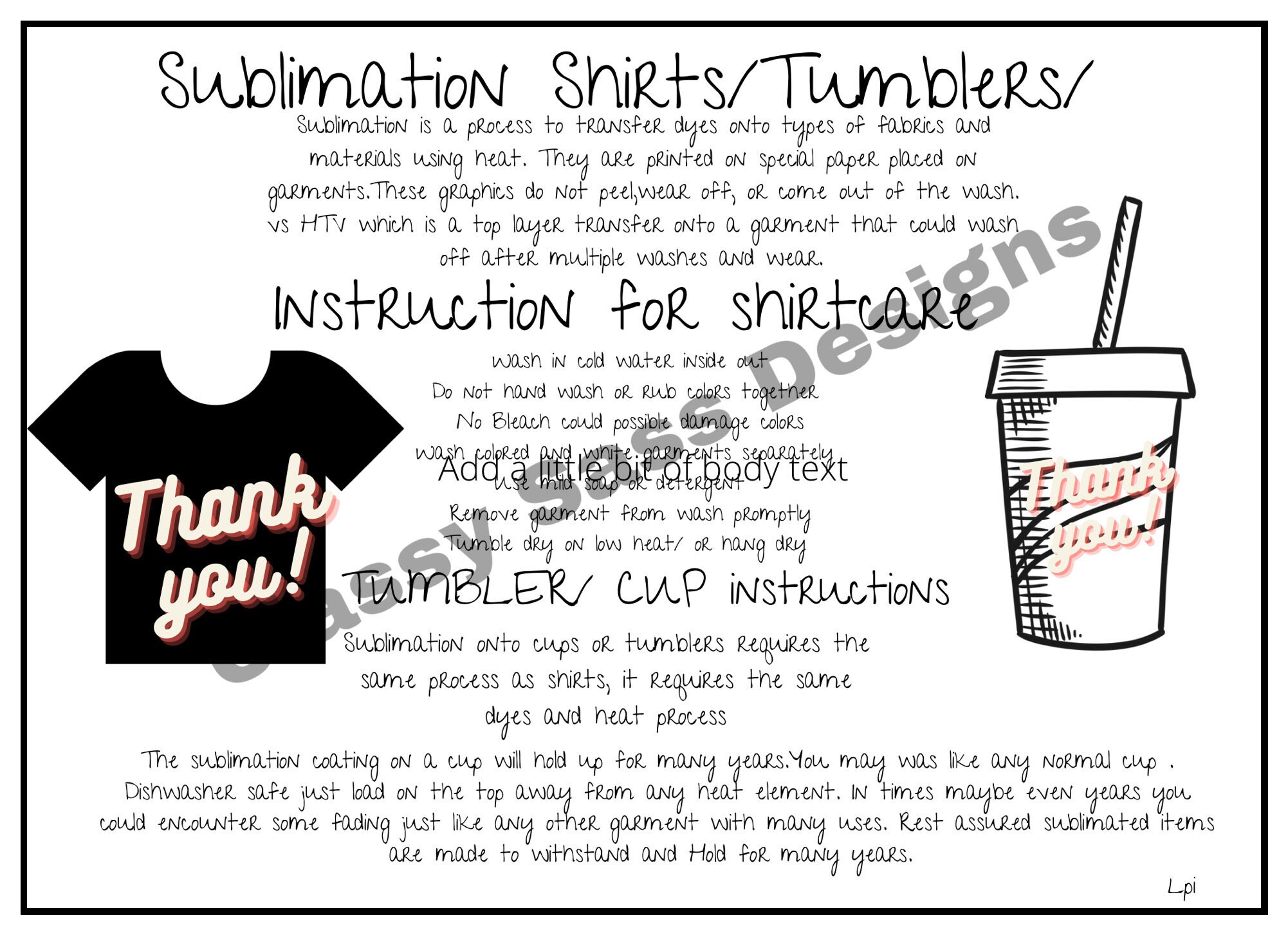 Sublimation Care cards for shirts/Cups PNG/PDF Etsy