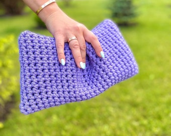 Modern clutch bag in bright colors. Crochet handbag made from polyester cord. Gift for her. Bronze bag for gift