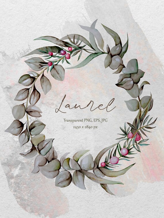Winter Laurel Wreath Transprent PNG DIY Hand Painted | Etsy Canada