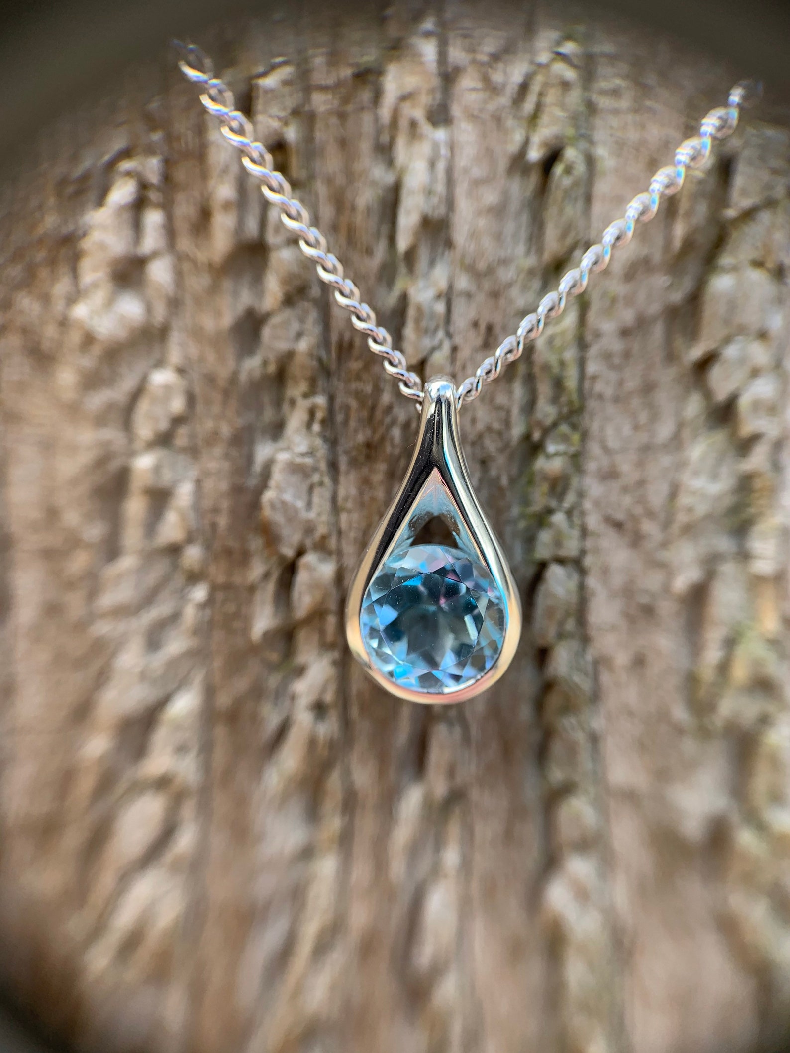Elegant 925 Sterling Silver Blue Topaz Teardrop Pendant Etsy