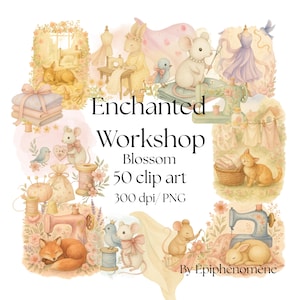The Enchanted Workshop – Blossom | 50 Watercolor Sewing Cliparts | Magical PNG Illustrations 300 DPI