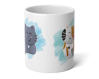 Cute Cat Jumbo Mug, 20oz Large Ceramic Coffee Cup, Kawaii Kitty Tea Cup, Aesthetic Kitchenware Decor, Gift for Cat Lovers - Three Cats 20oz