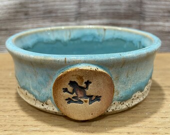 Handmade Ceramic Extra Small Pet Bowl with Frog medallion