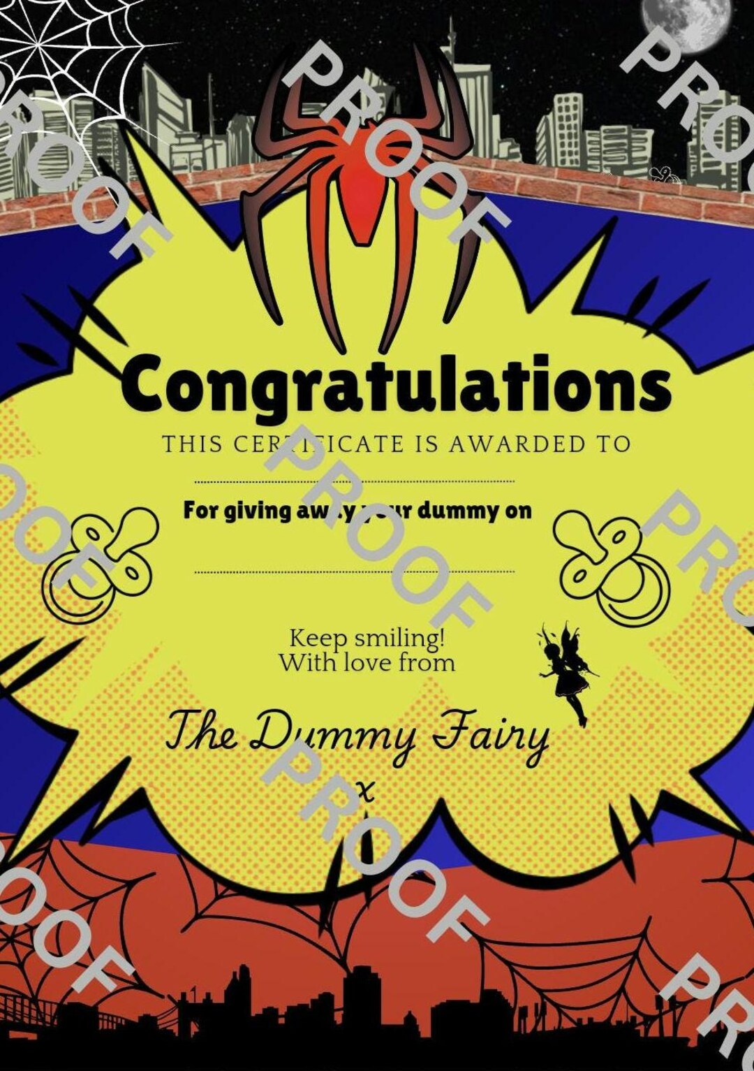 Digital Download Dummy Fairy Certificate, Superhero, Spider, Boys Dummy ...